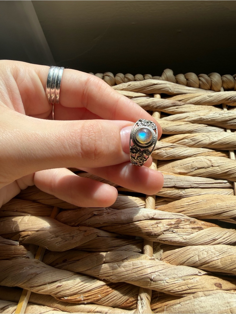 Labradorite Sterling-Style Statement Ring - Iridescent Blue Gem size 8.5